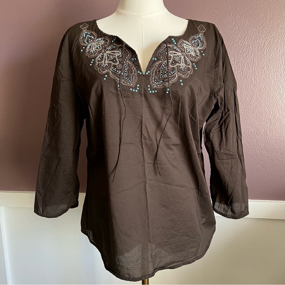 Ann Taylor Loft Brown Peasant Top
